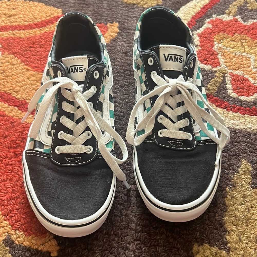 Green Checkered Vans With Laces.